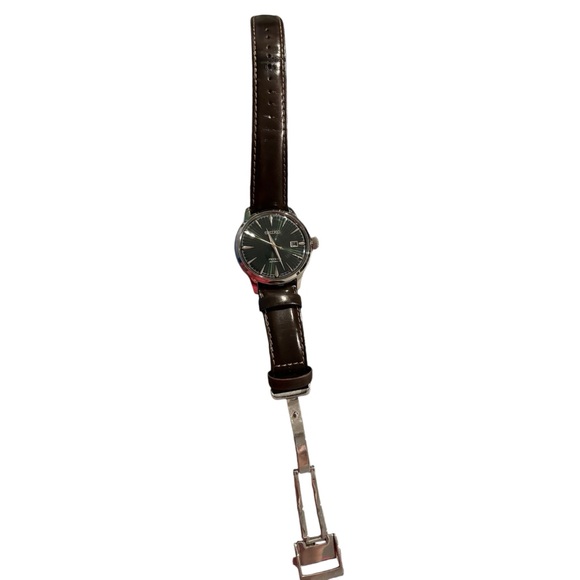 seiko watch green face brown leather strap - Picture 2 of 4